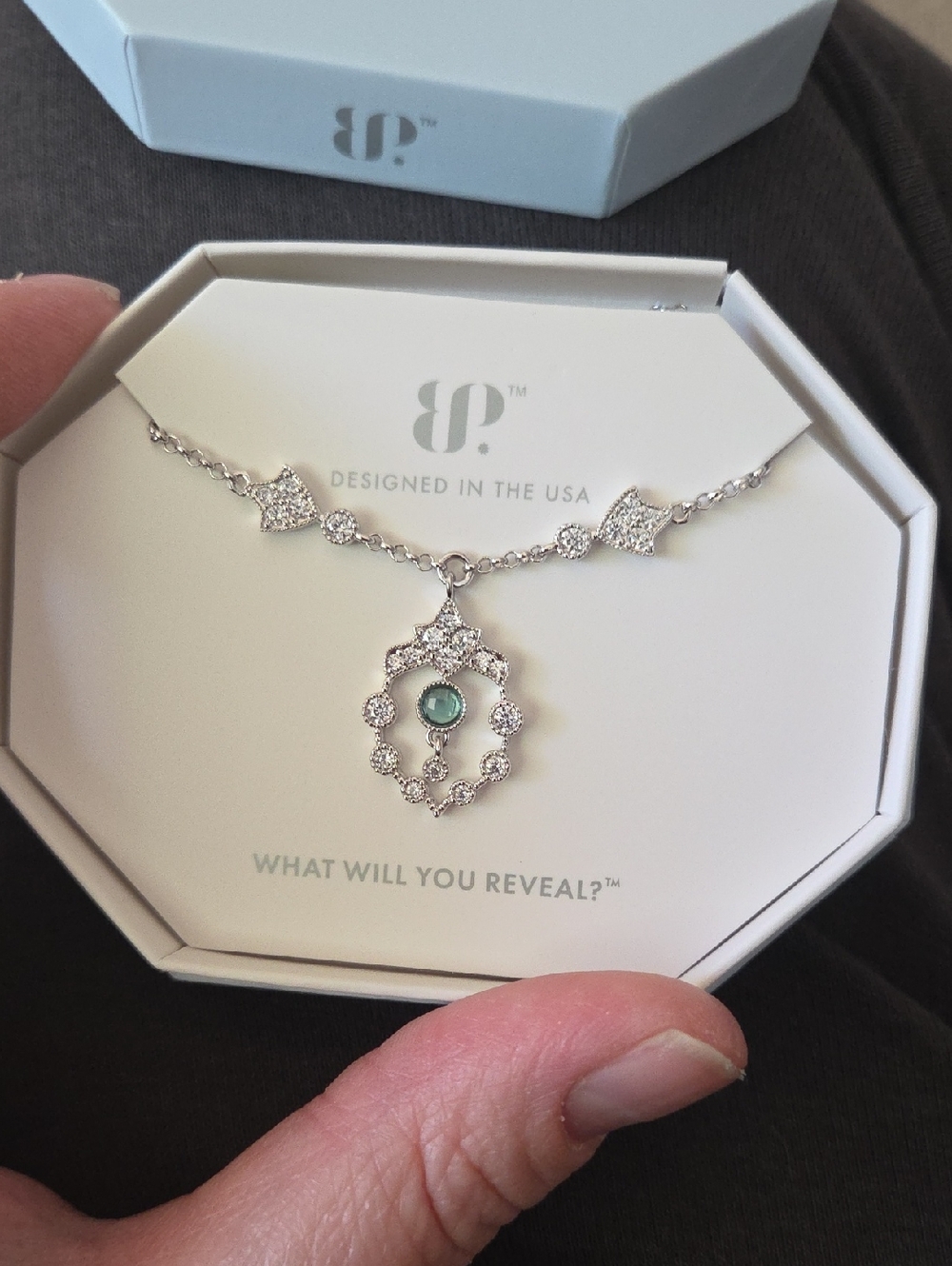 Elegant Silver Necklace with Aqua Center Stone by Brighton
